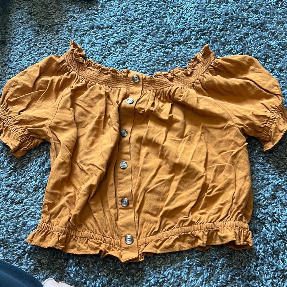 H&M pumpkin orange off the shoulder buttoned shirt